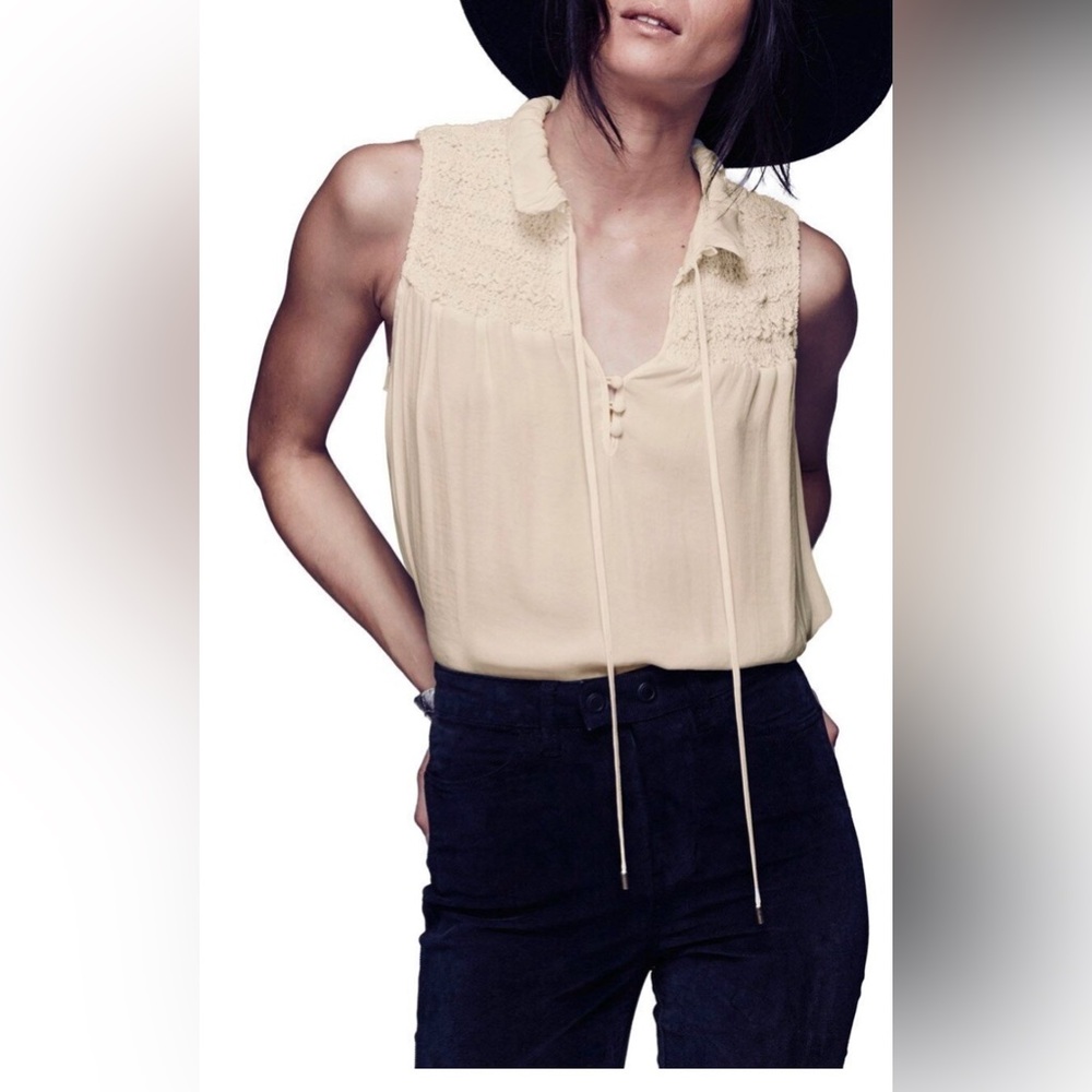 Free People Size S Women’s Ruffle Me Up Cream Sleeveless Top